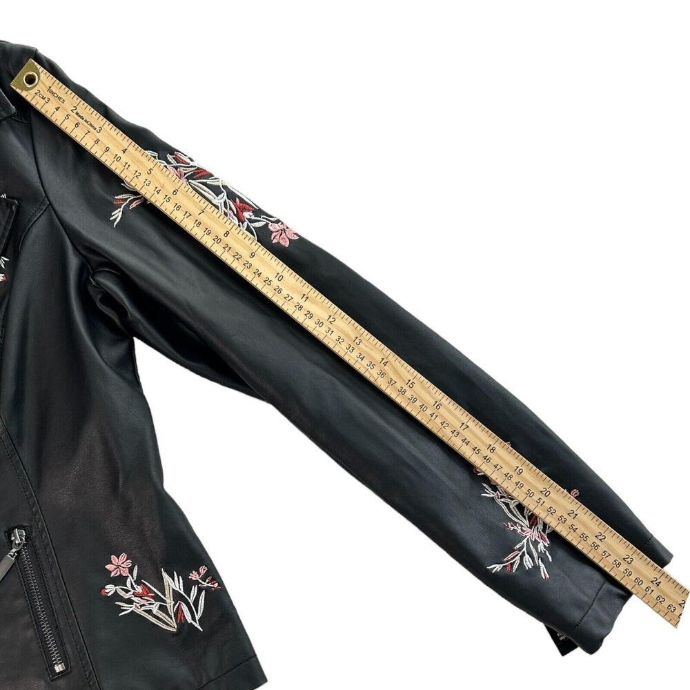 NWT Alfani Embroidered Moto Jacket Black Sz S Faux Vegan Leather Floral Biker - Picture 12 of 12